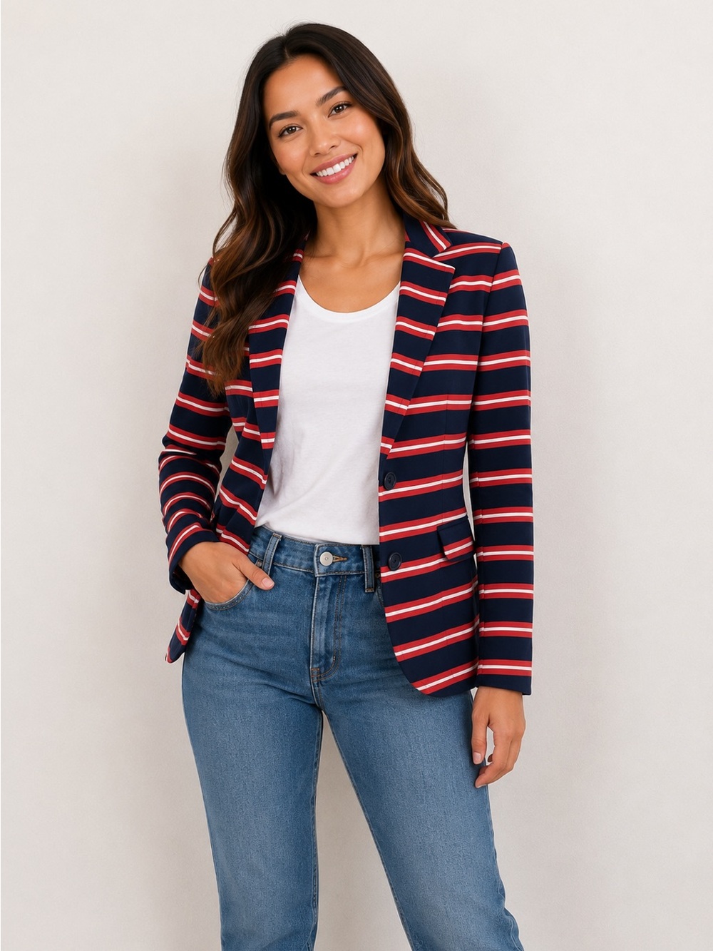 J. Crew Factory Maritime Knit 100% Cotton Stripe Blazer Size S